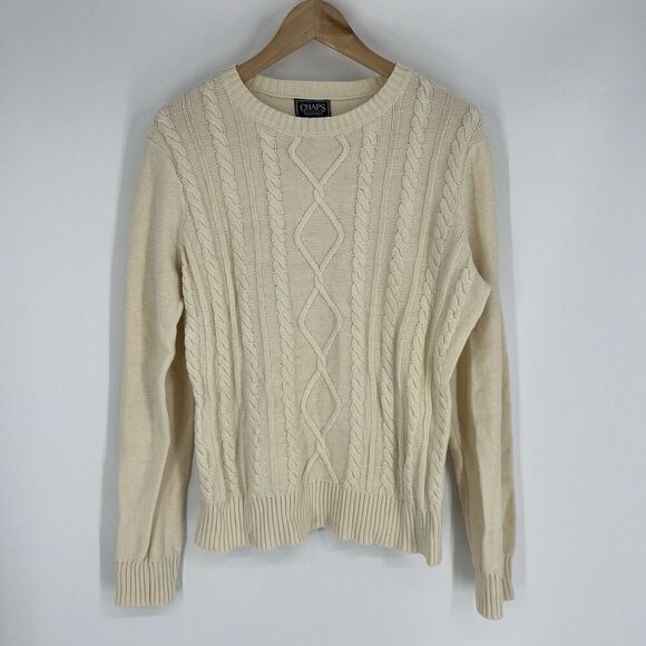 Chaps Classics Sweater Size XL Womens Ivory Cotton Cable Knit Fisherman Crewneck - Picture 1 of 6